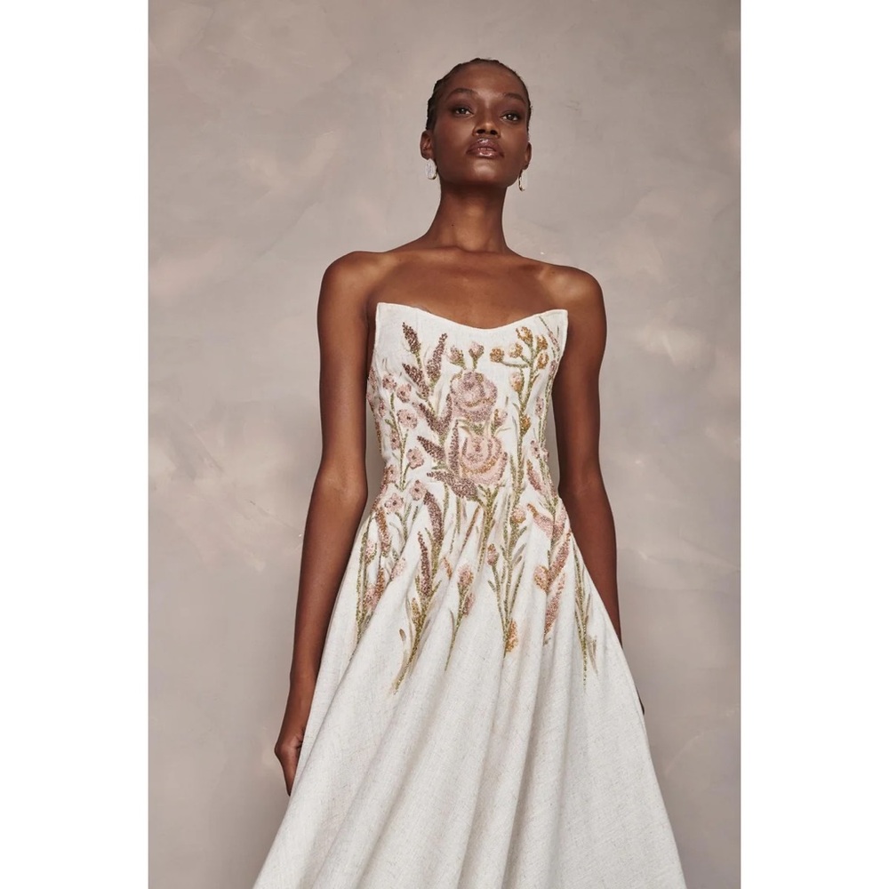 Floral Embroidered Strapless Maxi Dress